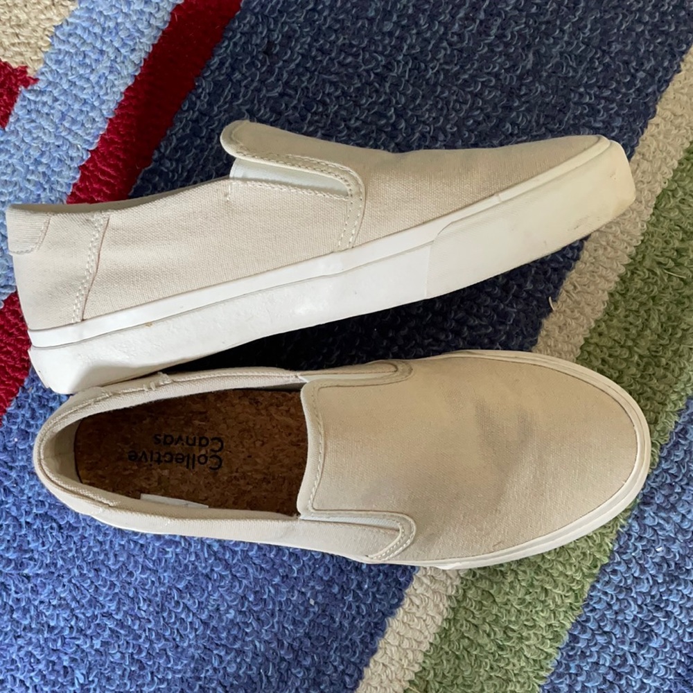 Collective Canvas tan slip-on shoes, never worn